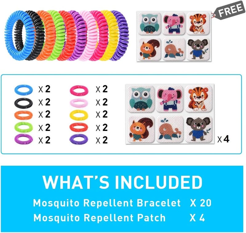BuggyBands 20 Pack Mosquito Bracelets with 4 Patches - Waterproof Wrist Bands for Kids & Adults, Natural Deet-Free Resealable - Image 4